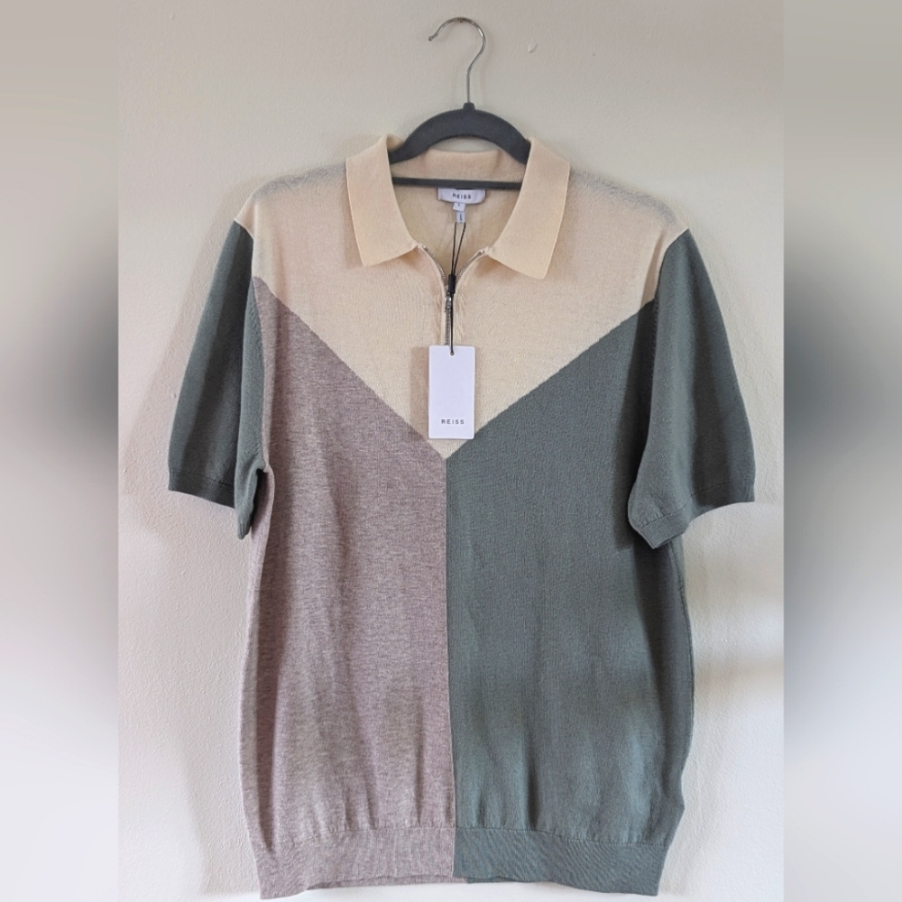 Reiss Quarter Zip Colorblock Knit Polo Men's M